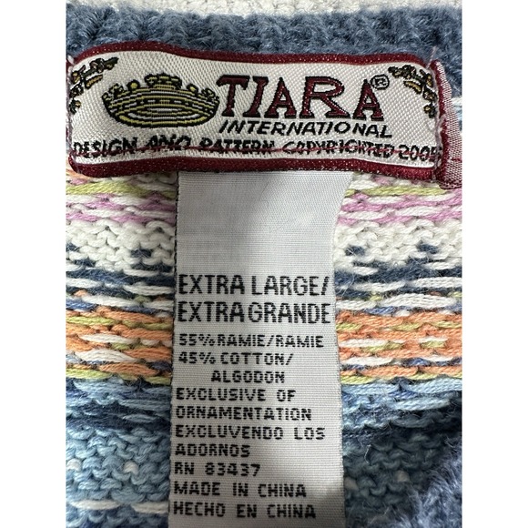 Vintage Tiara International Sweater Womens XL Blue Cardigan Fair Isle Knit Y2K - Picture 6 of 8